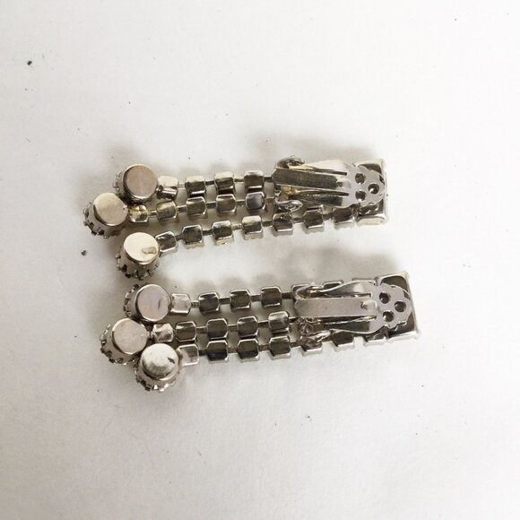 Long Clear Rhinestones Dangles Clip On Earrings Silver Tone Prom Fancy Jewelry - Picture 4 of 5